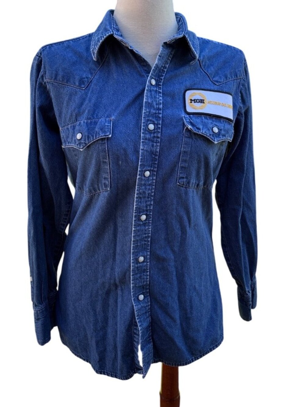 Saddle King Western Denim Shirt MGE Patch Snap Vinge Long Sleeve USA Y2K Women
